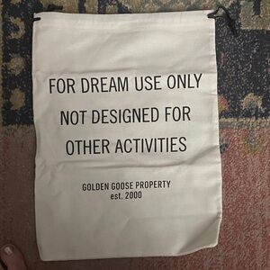 Golden Goose White Drawstring Dust Bag with Black Text